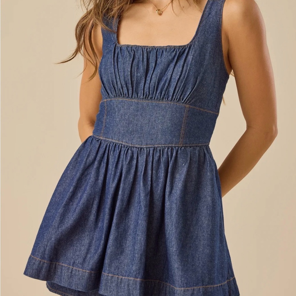 Altar'd State Dark Denim Blue Sleeveless Babydoll Dress